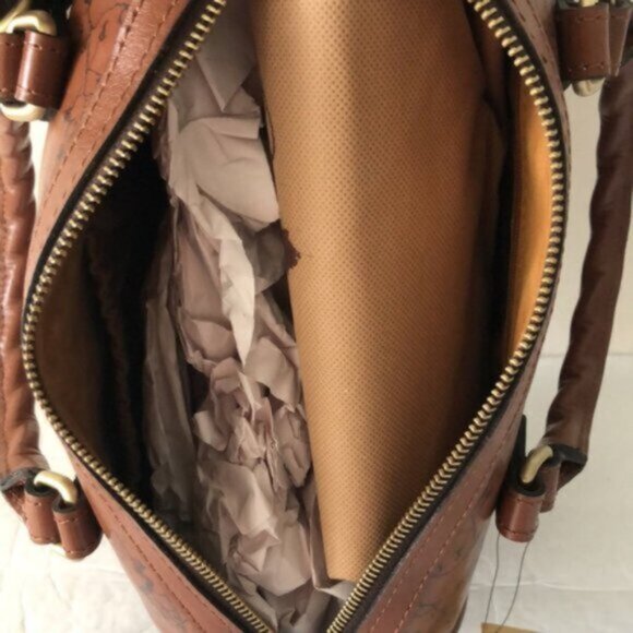 Patricia Nash Skye Speedy Satchel Leath Zip Zip Xbody Sign Map Print Riot Rust - Picture 12 of 16